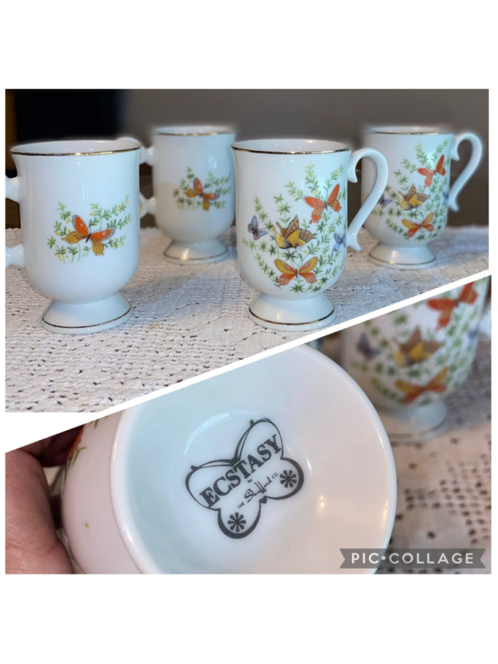 4x Ecstasy by Shafford Co. butterfly floral pedestal mugs